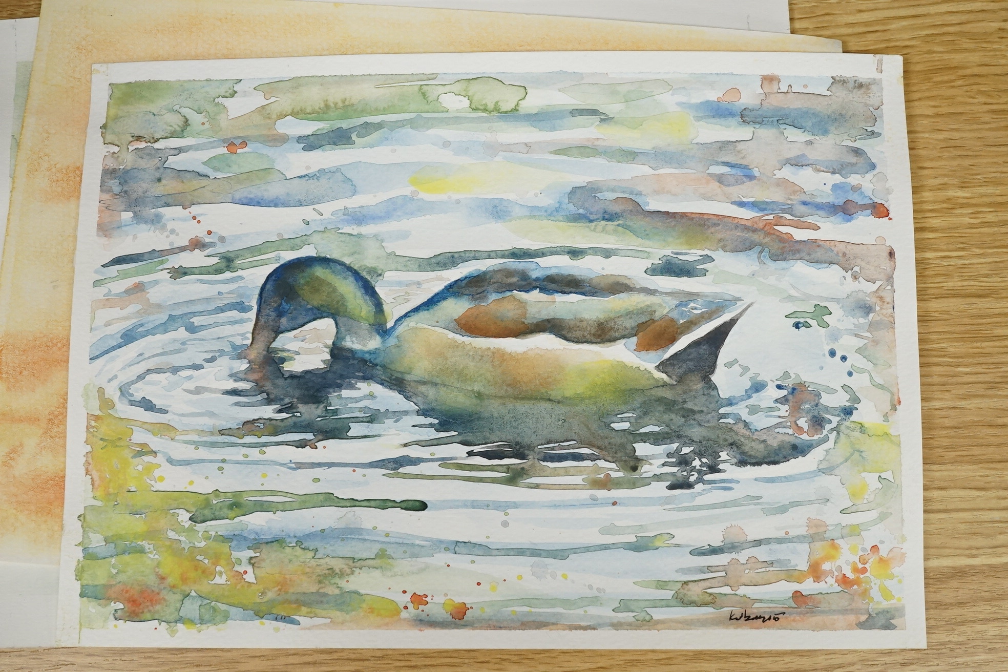 Baris Ali Kibar (Contemporary), ten watercolours on card, Wildlife to include ducks, horses, kingfisher and African wildlife, some signed, unframed, 21 x 29cm. Condition - fair
